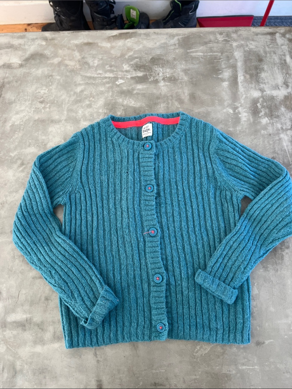 Boden Mini girls 7/8y Teal Ribbed Button-Up Sweater Cardigan
